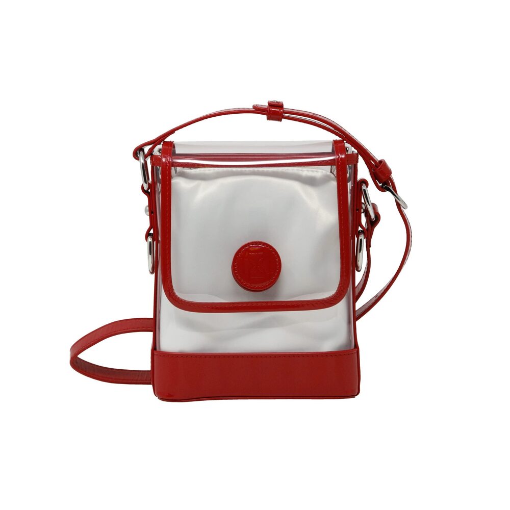 7941 Clear Small Satchel Red Holographic Leather Trim with Removable
